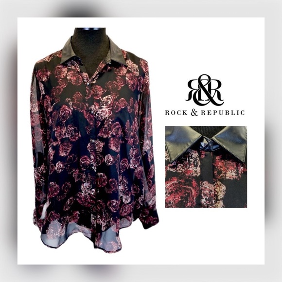 Rock & Republic Tops - 👚 ROCK & REPUBLIC || Sheer Rose Print Top-